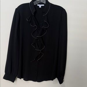 Chicos Dressy Black Blouse, size 1.5 (US size 10) with silver trim